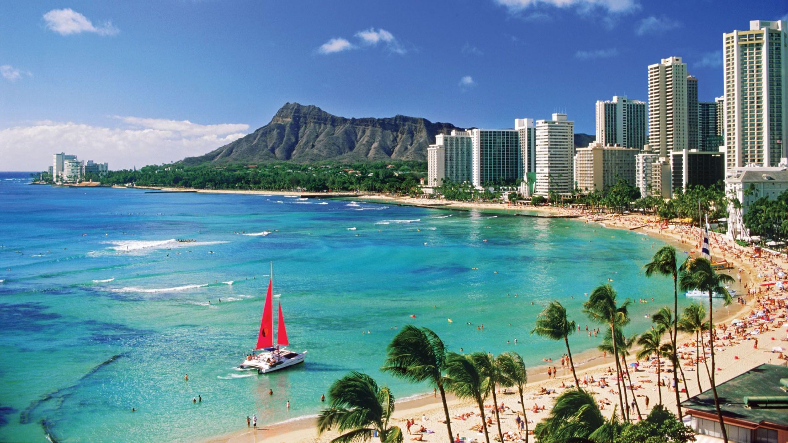 Hawaii Stadt, Strand, Desktop Hintergrund, Reisen, Ozean, 2560x1440 HD Desktop