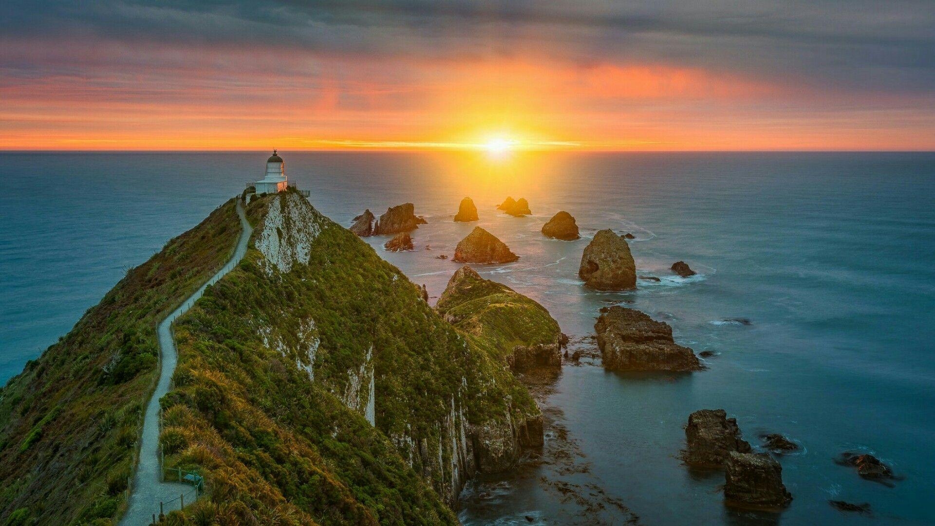 Nugget Point, Leuchtturm, Neuseeland, Landschaft, Studio, 1920x1080 Full HD Desktop