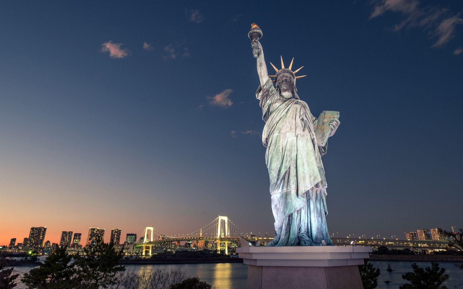 Freiheitsstatue, Odaiba, Tokio, Nacht, Japan, 1920x1200 HD Desktop