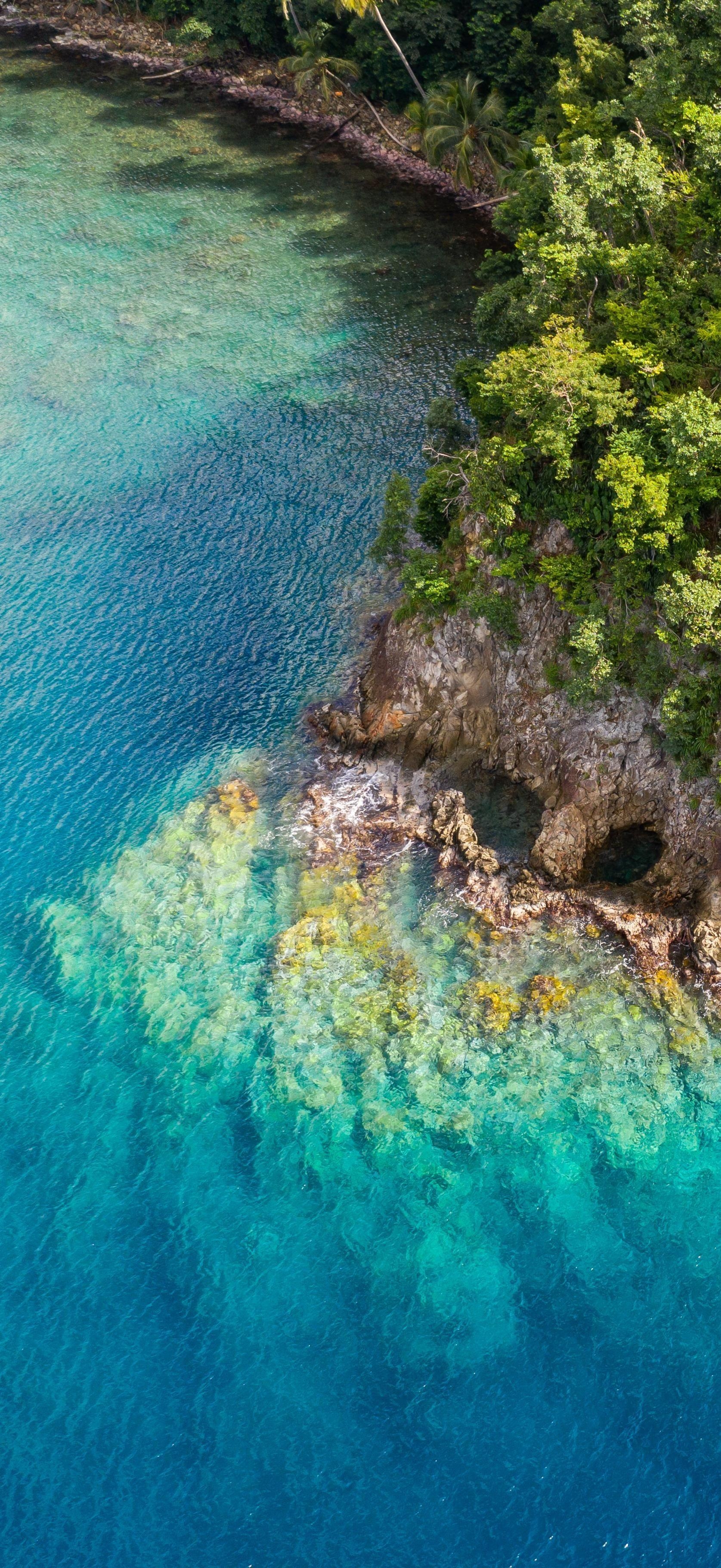 Dominica, schwarzer Sandstrand, karibische Reise, Insel, Blaues Wasser, 1680x3640 HD Handy