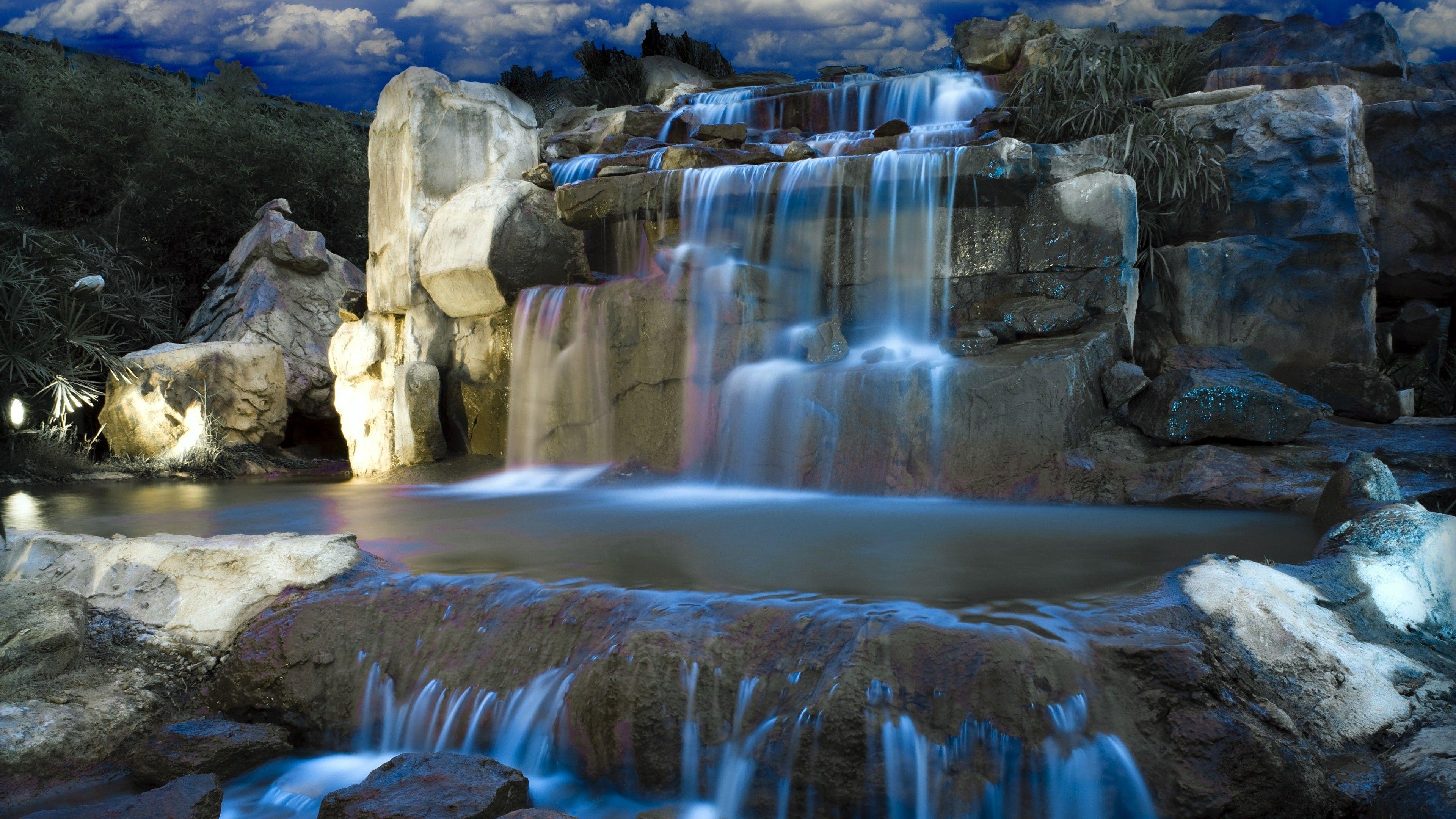 Fantasy, Wasserfall, Märchenwald, Hintergrundbild, Traumwelt, 3840x2160 4K Desktop