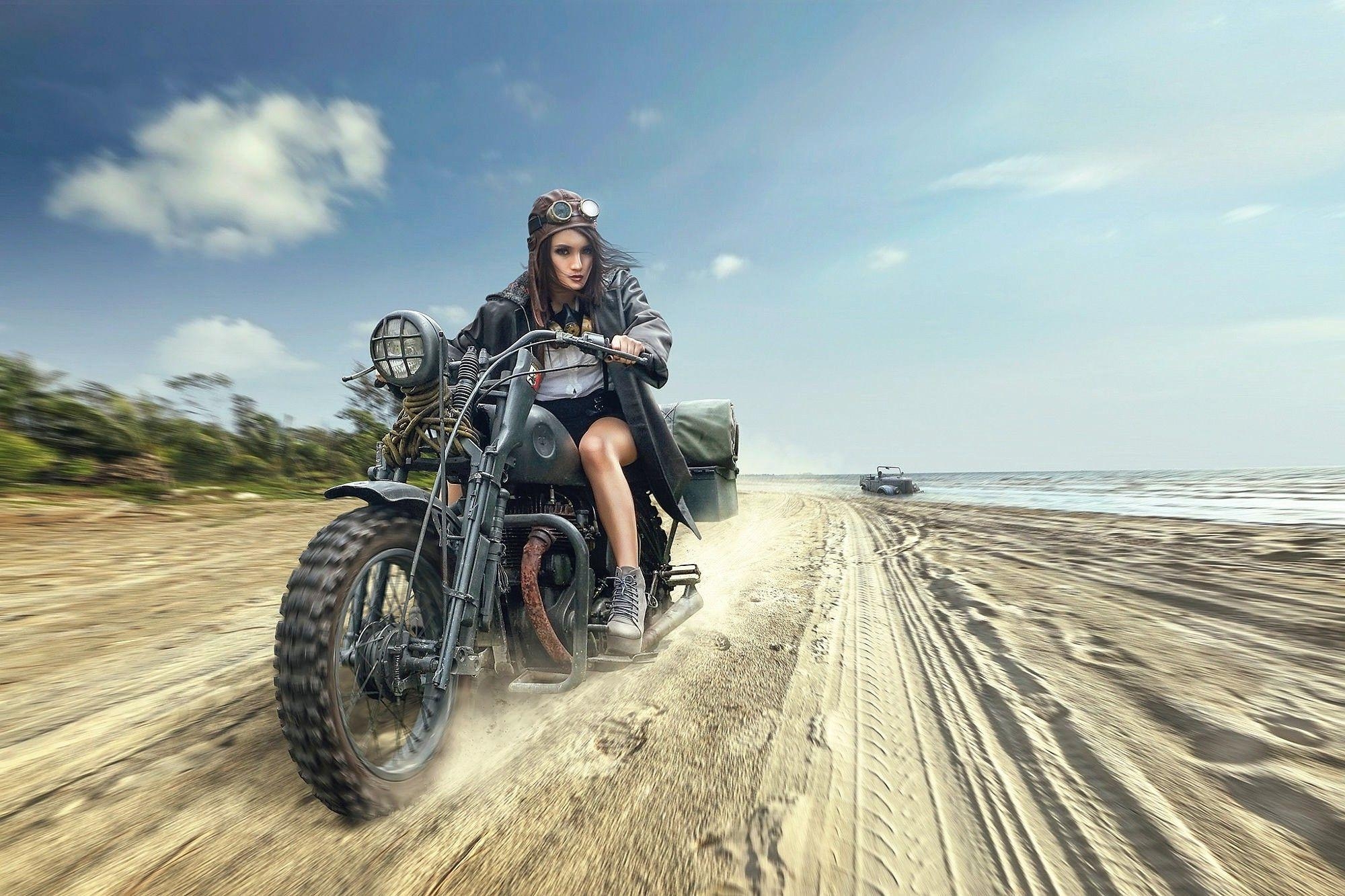 Motorrad, Sand, Frau, Fahrzeuge, HD Bilder, 2000x1340 HD Desktop