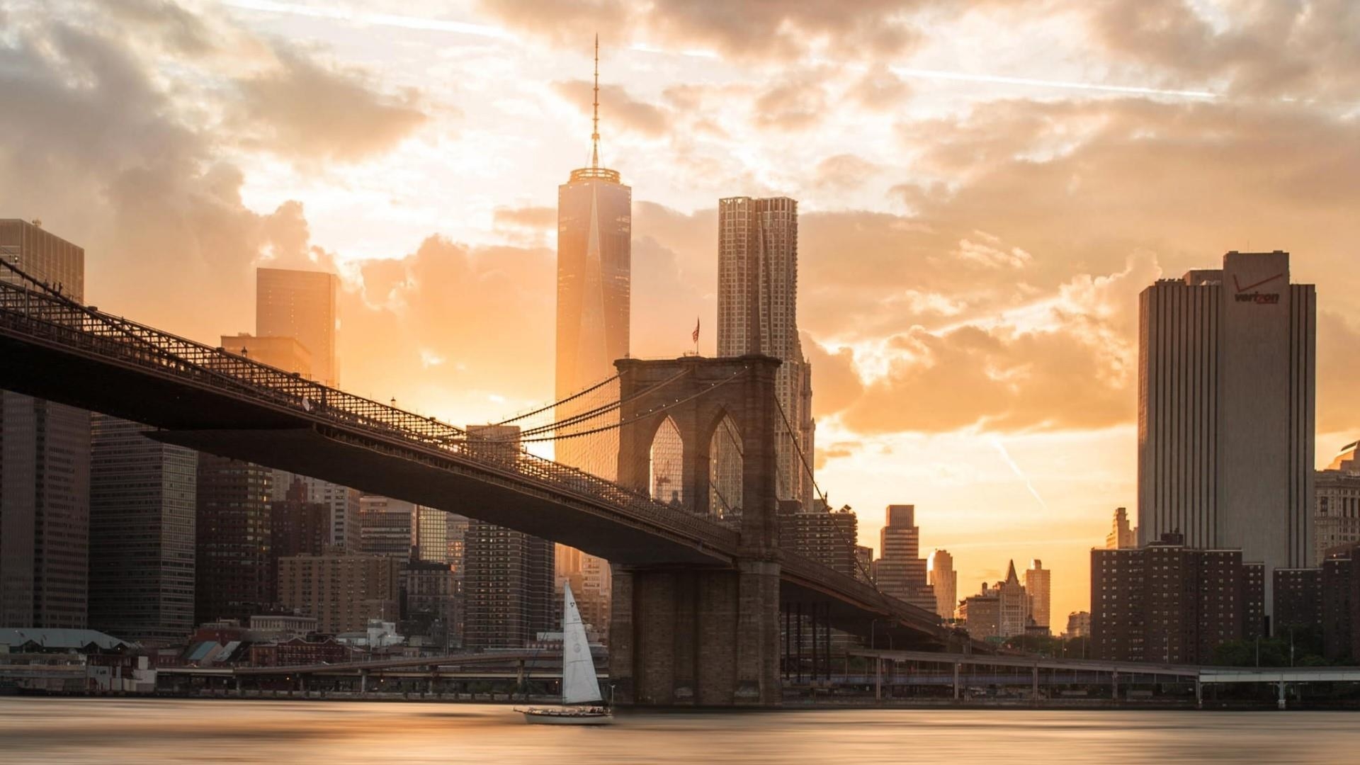 Brooklyn Bridge, Morgensonne, New York, Studio, Foto, 1920x1080 Full HD Desktop