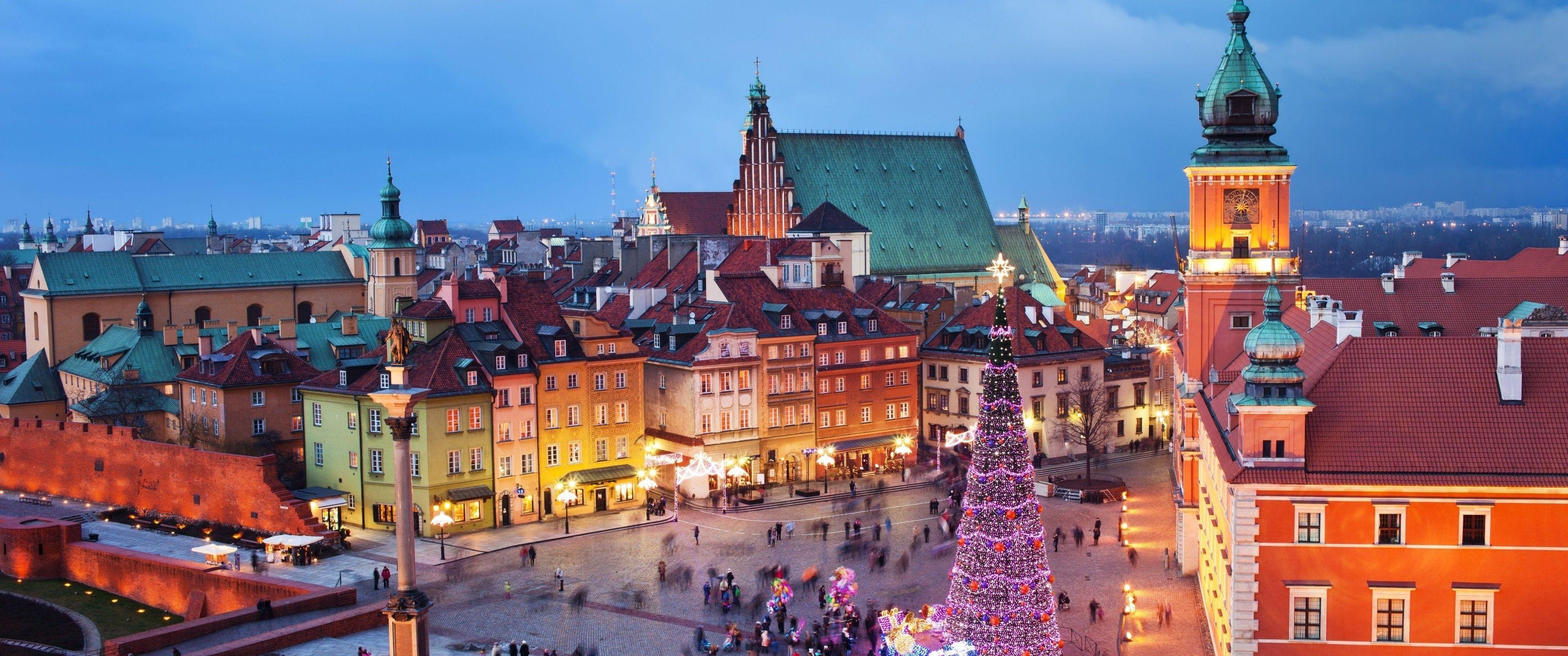 Warschau, Polen, Cityscape, Gebäude, Architektur, 3440x1440 Dual Screen Desktop