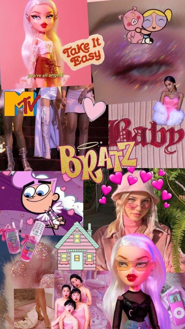 90er Bratz, pinker Vibe, nostalgisch, lebendige Farben, Puppen, 720x1280 HD Handy