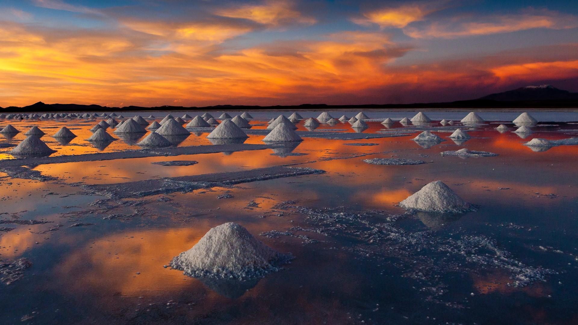 Salar De Uyuni, Sonnenuntergang, Bolivien, Salzebene, Landschaft, 1920x1080 Full HD Desktop