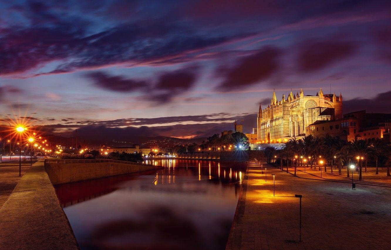 Mallorca, Nachtlichter, Spanien, Palma, Reise, 1340x850 HD Desktop