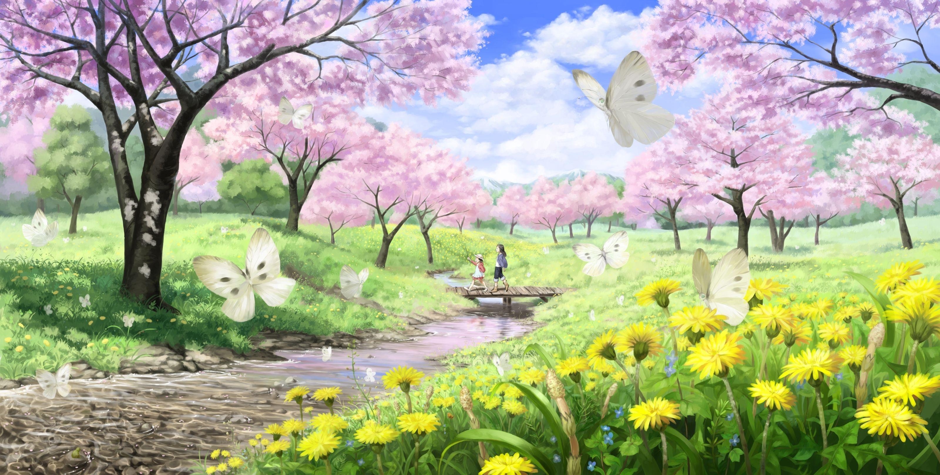 Frühling, Anime, Natur, Bild, Hintergrund, 3200x1620 HD Desktop