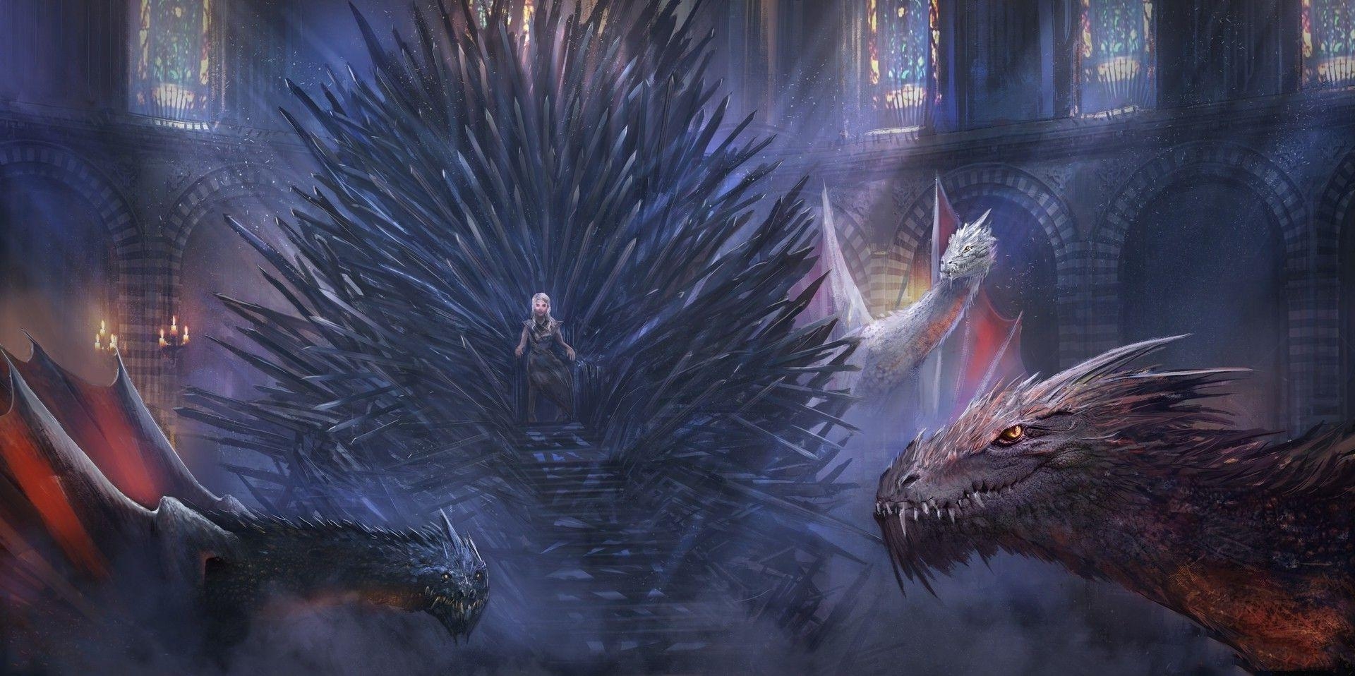 Daenerys Targaryen, Iron Throne, Game of Thrones, Fantasy, Kunst, 1920x960 Dual Screen Desktop