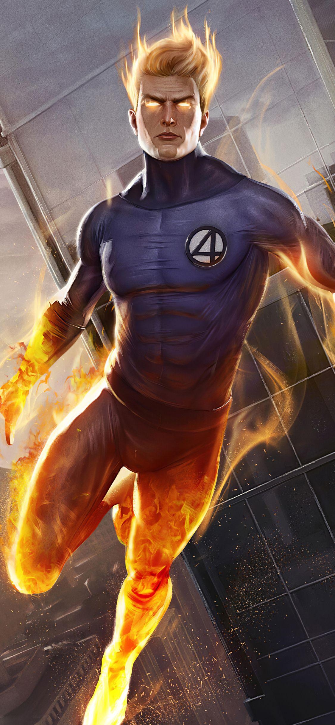 iPhone XS, Human Torch, 4K, Marvel, Hintergrund, 1130x2440 HD Handy