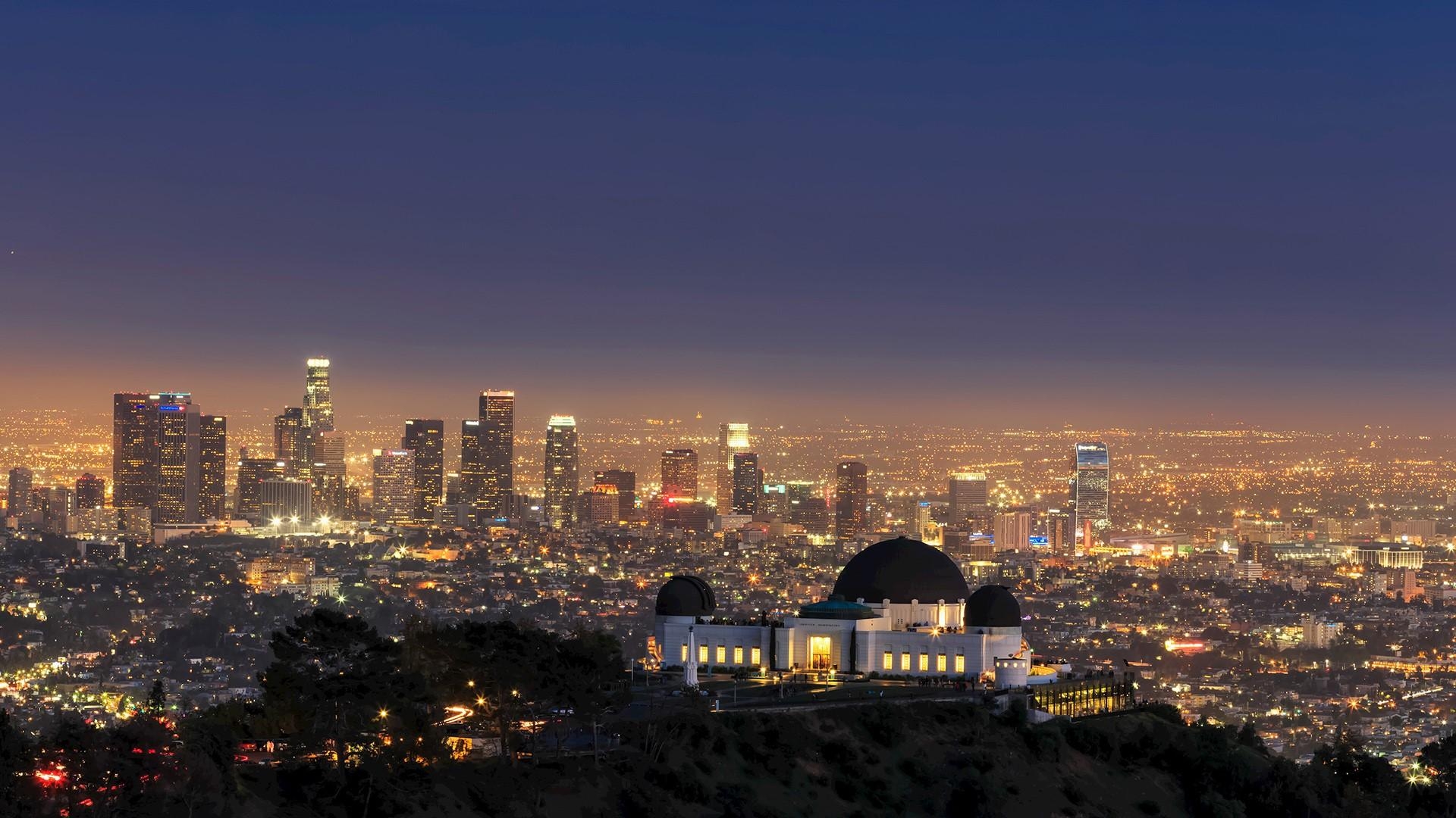 Griffith-Observatorium, Skyline, Abend, Los Angeles, Kalifornien, 1920x1080 Full HD Desktop