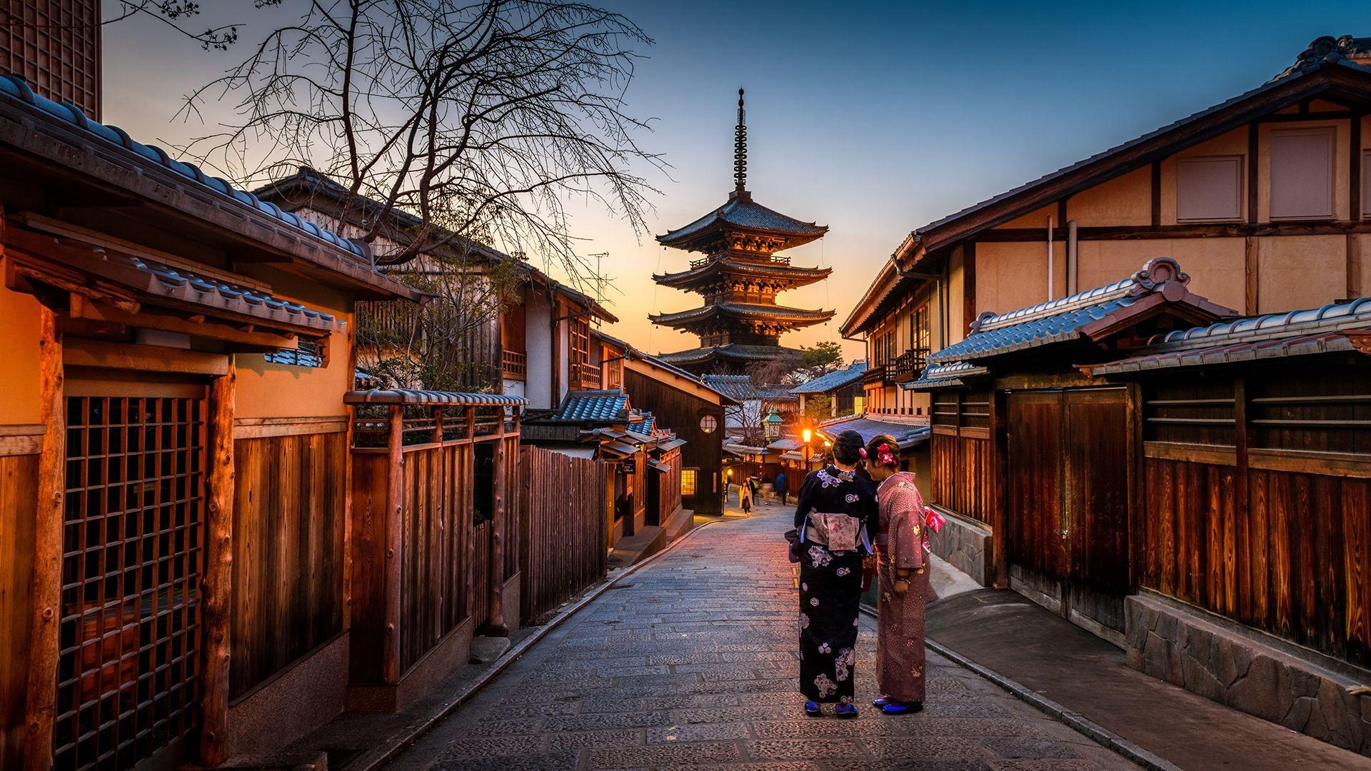 Japanische Frauen, Kyoto, Pagode, Japan, Tradition, 1920x1080 Full HD Desktop