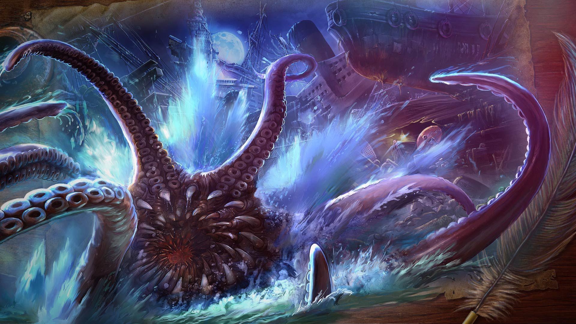 Kraken, Alpträume, Sirenengesang, Tapete, tief, 1920x1080 Full HD Desktop