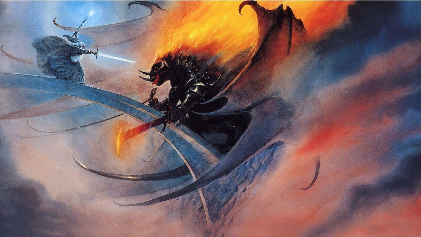 Gandalf gegen Balrog, Film, ikonisch, Fantasie, episch, 1370x770 HD Desktop