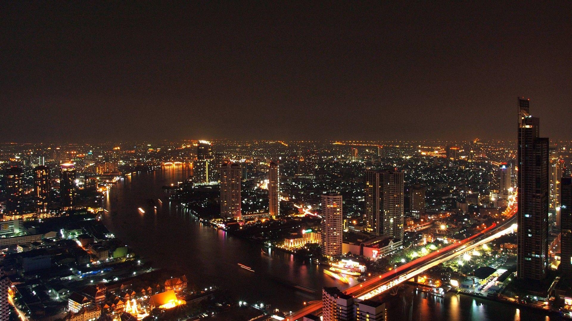 Bangkok, Nacht, Skyline, Lichter, Thailand, 1920x1080 Full HD Desktop