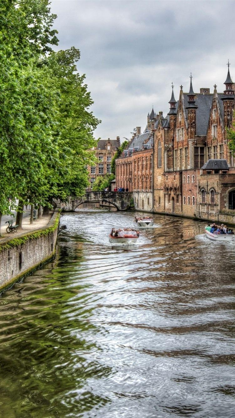 Belgien, Brügge, Fluss, Boote, Städtehäuser, 750x1340 HD Handy