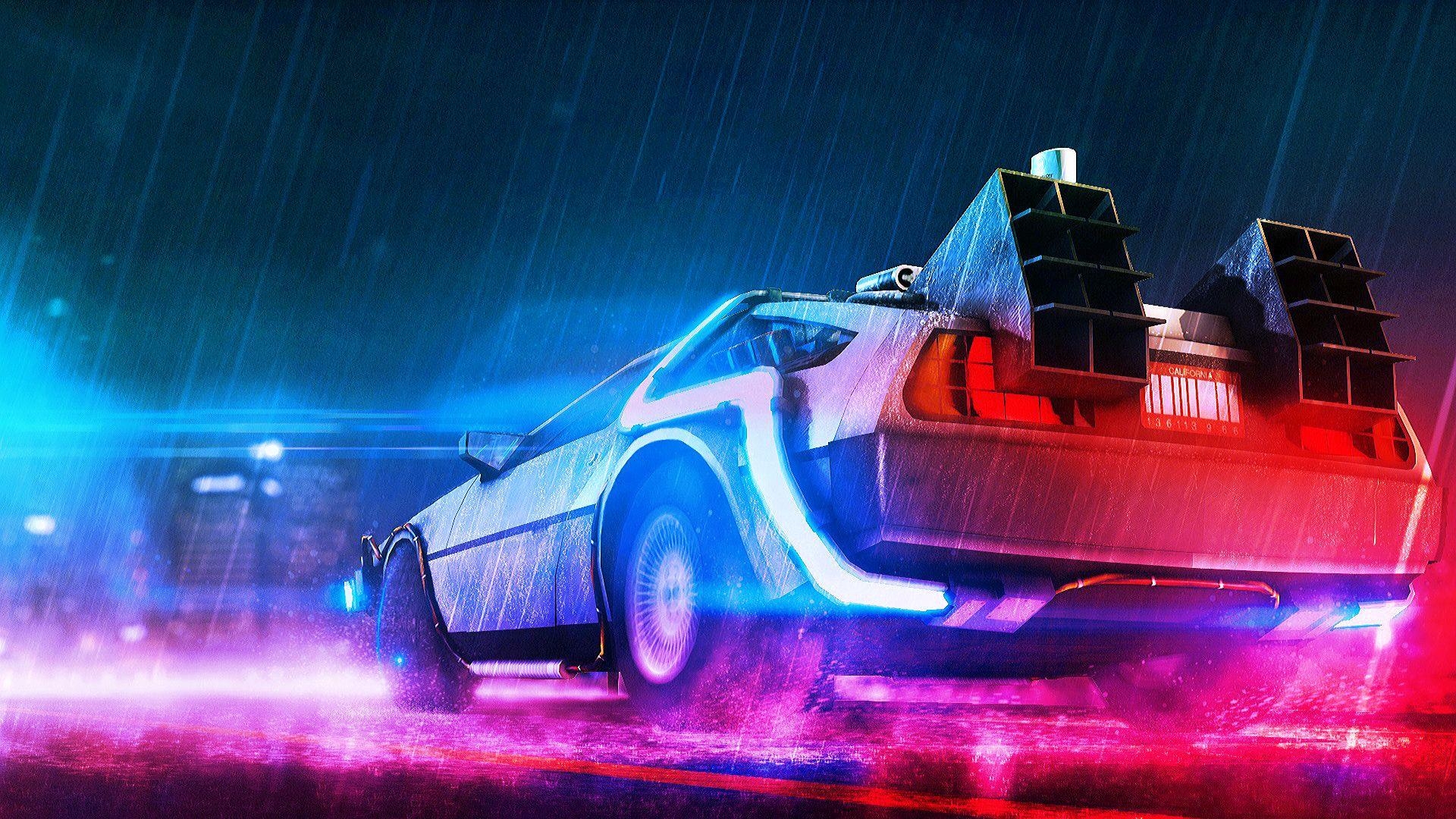 Zurück in die Zukunft, Neon, Film, 80er, DeLorean, 1920x1080 Full HD Desktop