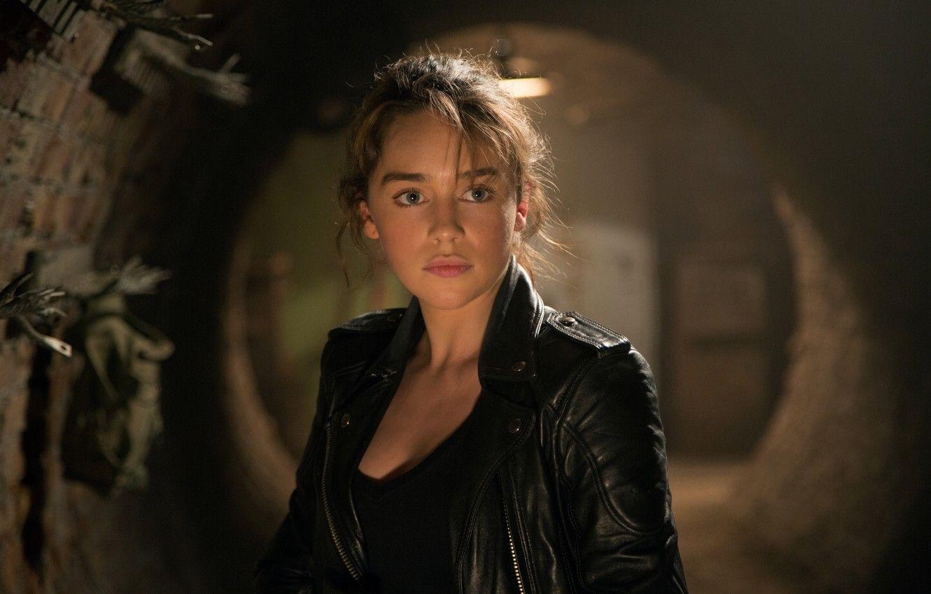 Terminator Genisys, Emilia Clarke, Lederjacke, Sarah Connor, Filmbilder, 1340x850 HD Desktop