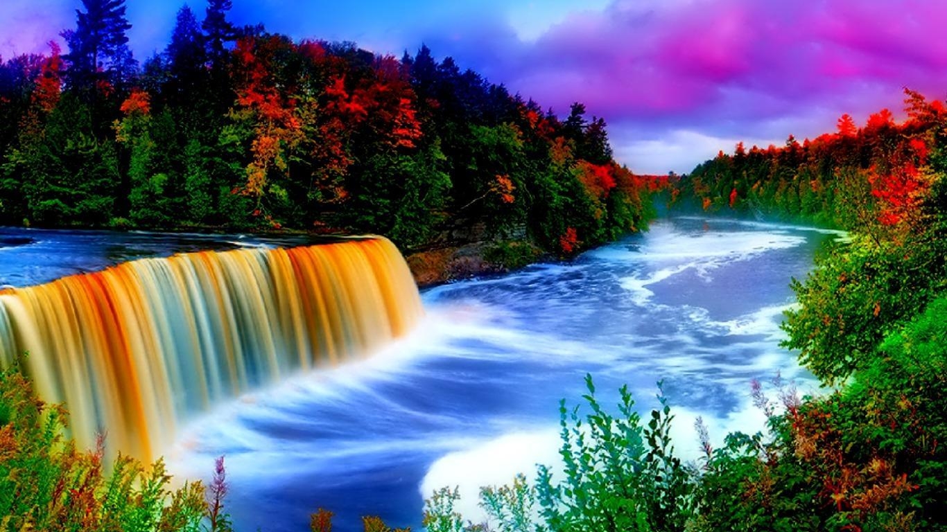 Schöner Wasserfall, Bild, Natur, Hintergrund, Szenerie, 1370x770 HD Desktop