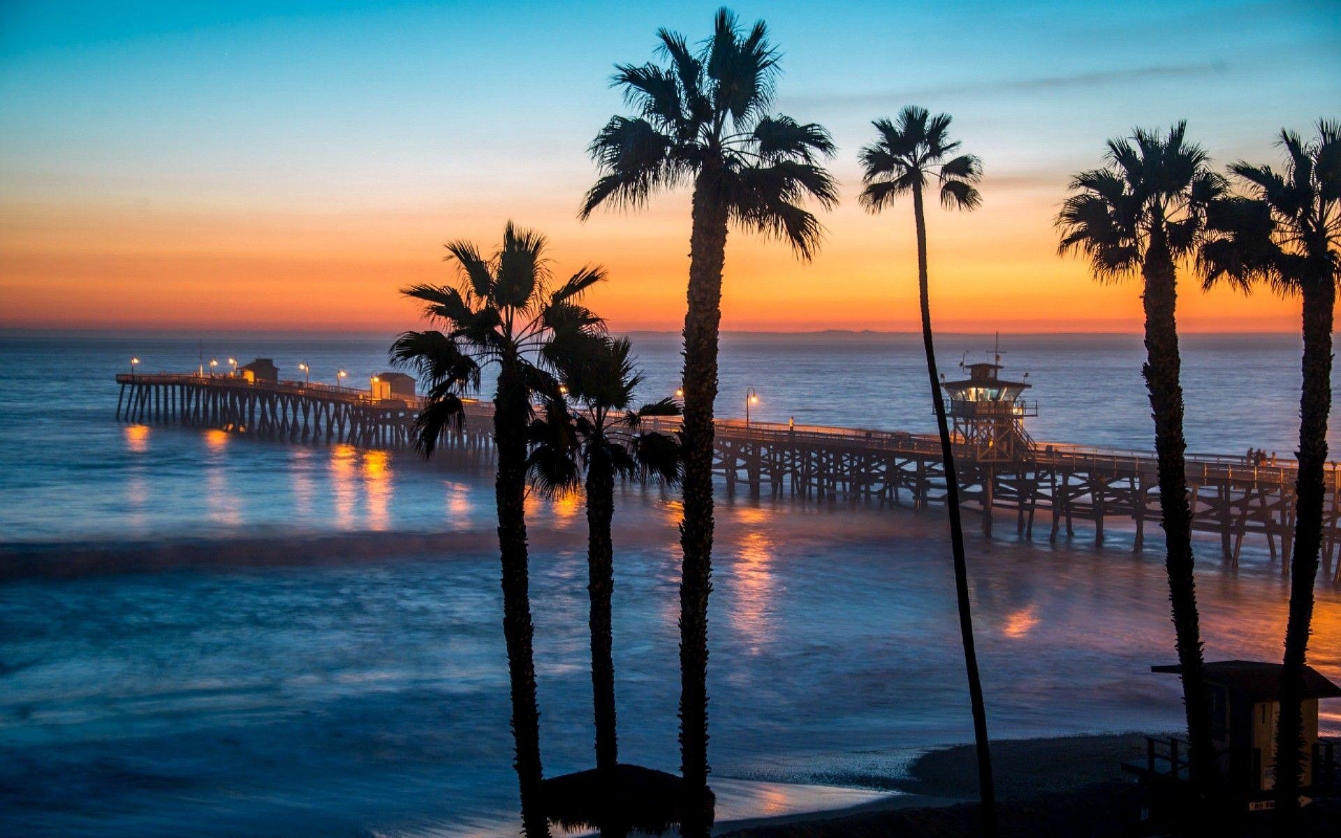 Malibu Sonnenuntergang, Kalifornien, Pier, Palmen, San Clemente, 1920x1200 HD Desktop