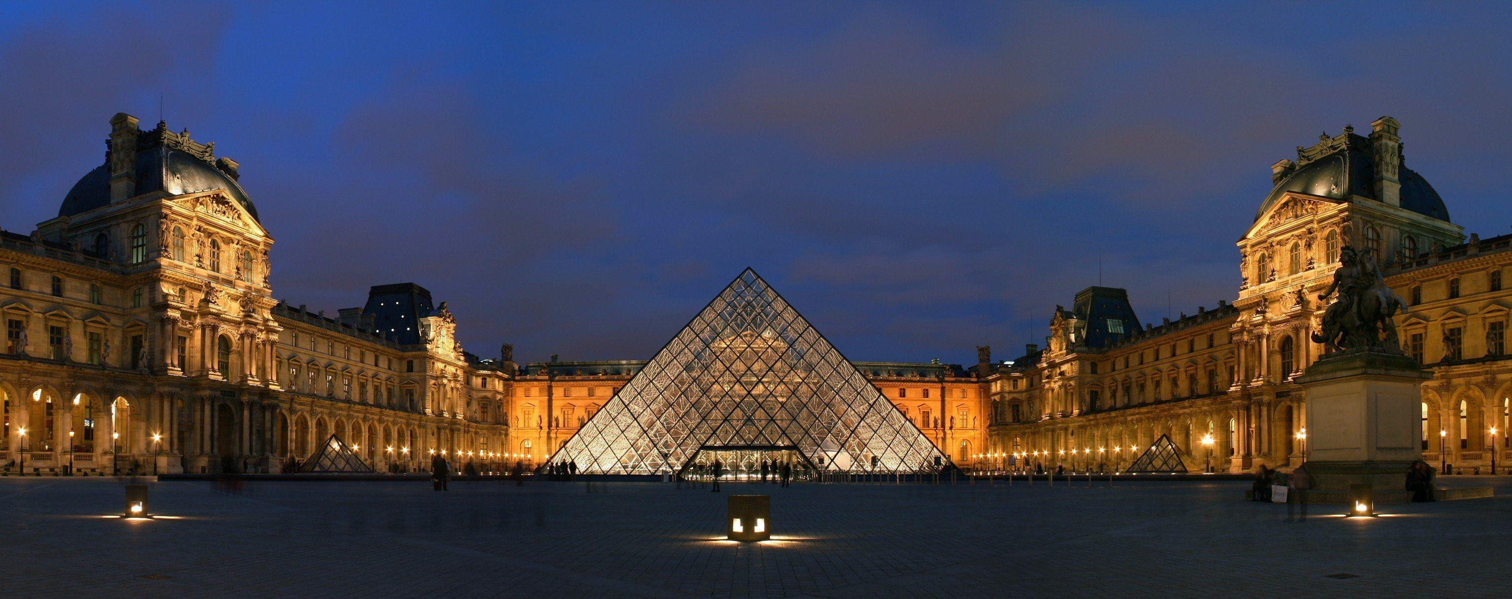 Louvre, Paris, Pyramide, HD, Frankreich, 3050x1210 Dual Screen Desktop