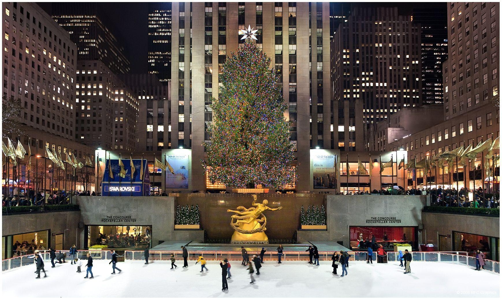 Rockefeller, Weihnachtsbaum, Lichter, New York, Feier, 1740x1040 HD Desktop