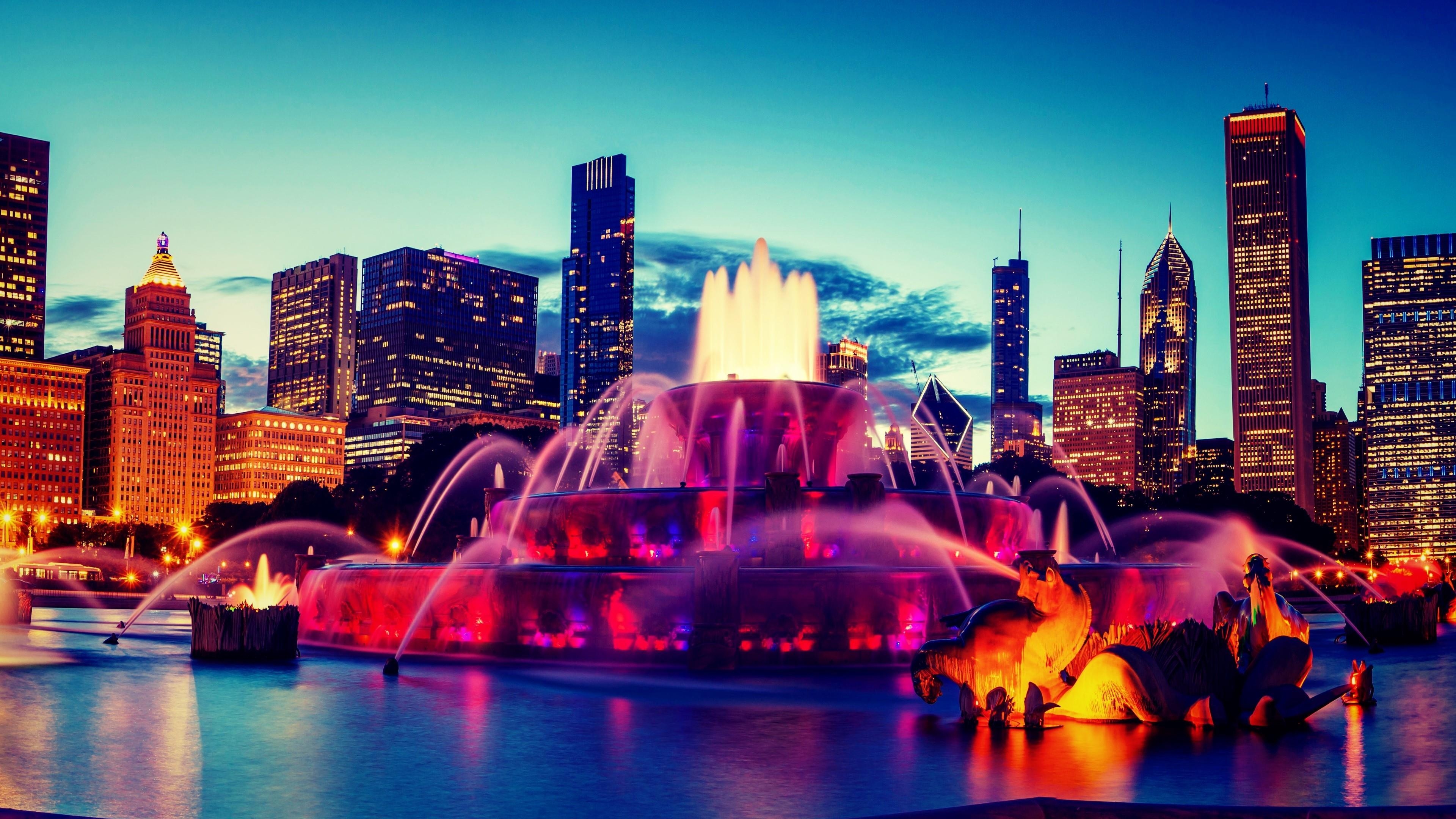 Chicago, Buckingham-Brunnen, Grant Park, Illinois, Sehenswürdigkeiten, 3840x2160 4K Desktop