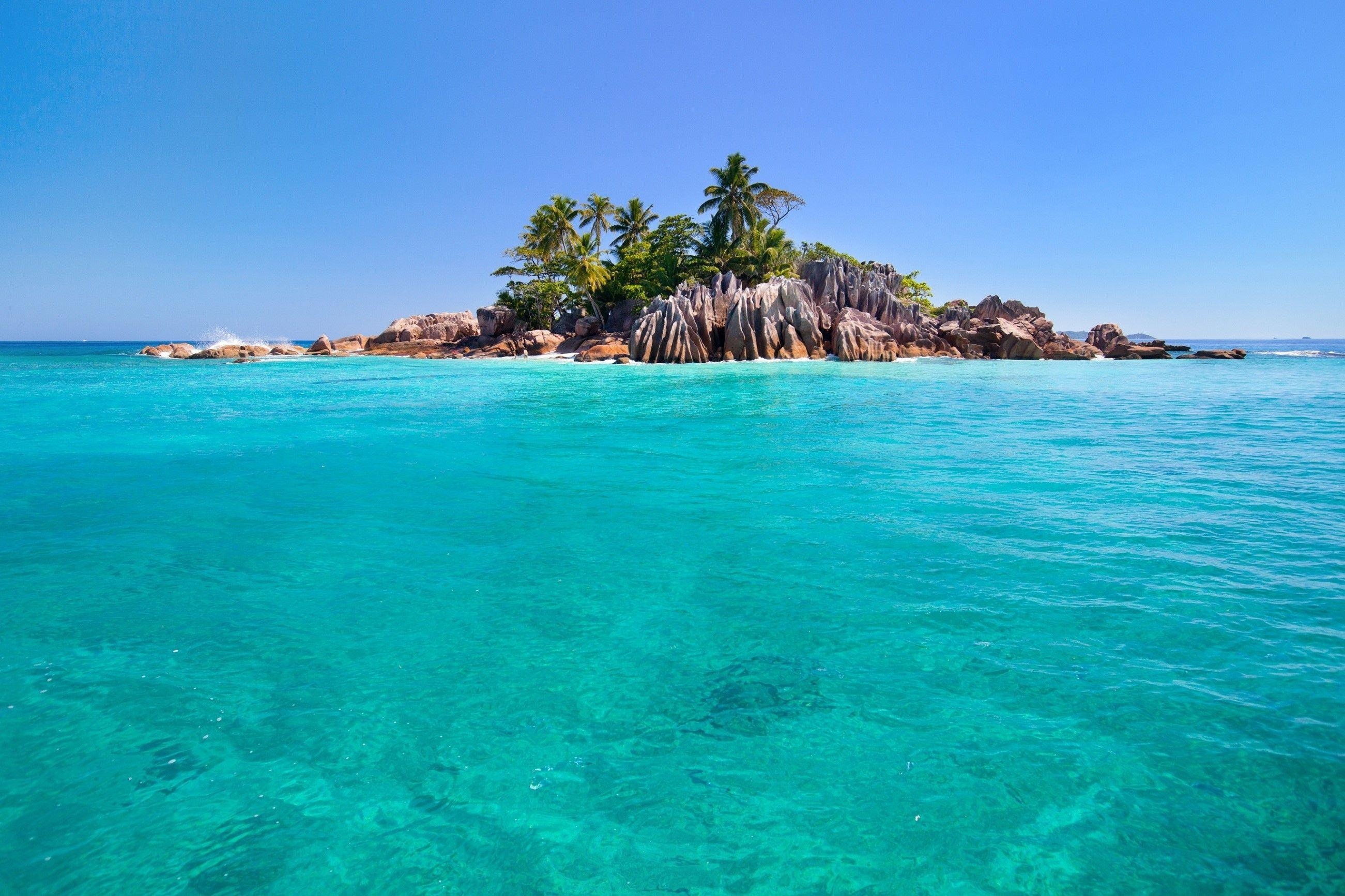 Tropische Insel, Seychellen, See, Palmen, Steine, 2610x1740 HD Desktop