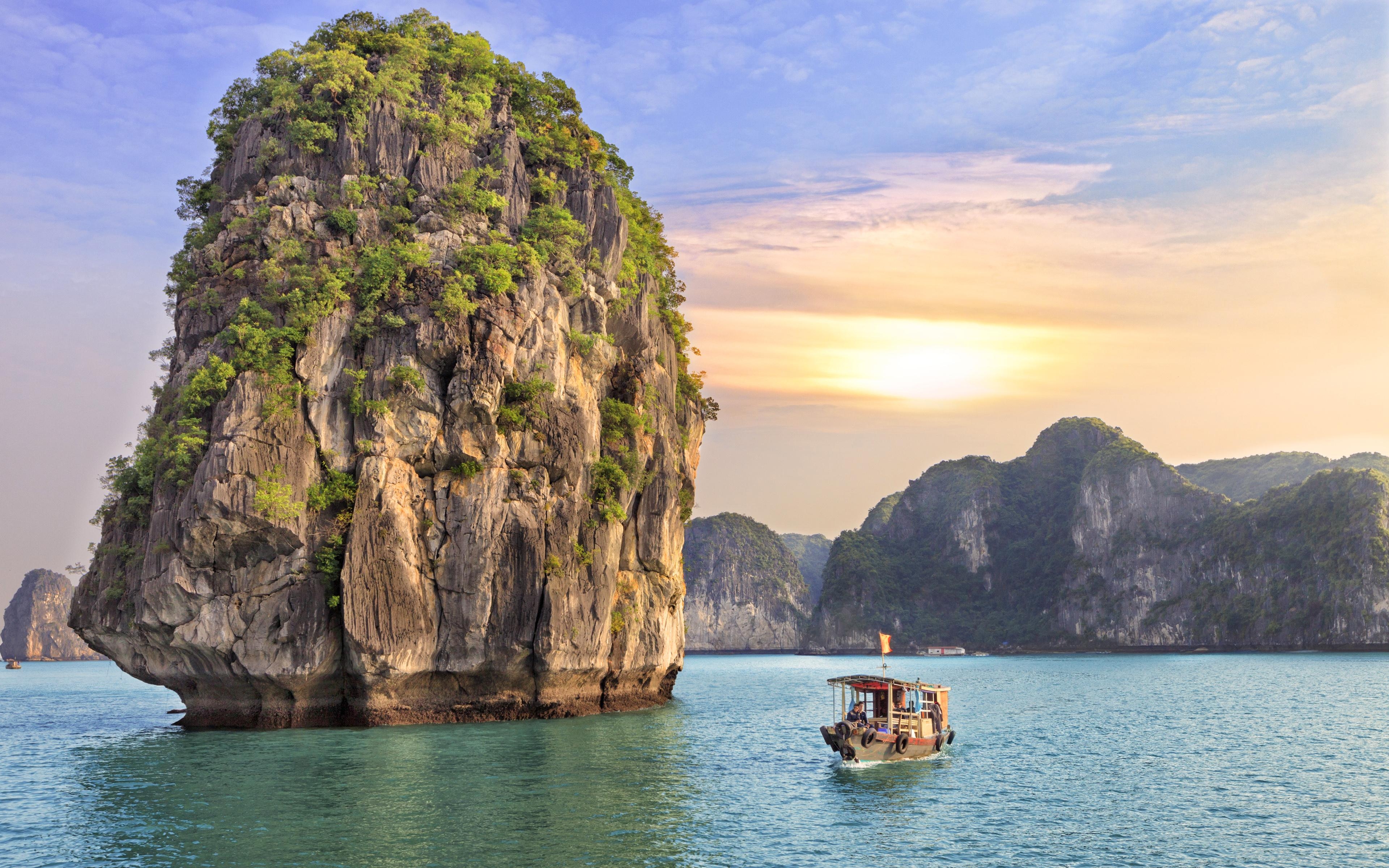 Halong Bucht, Meer, Vietnam, Klippen, Asien, 3840x2400 4K Desktop