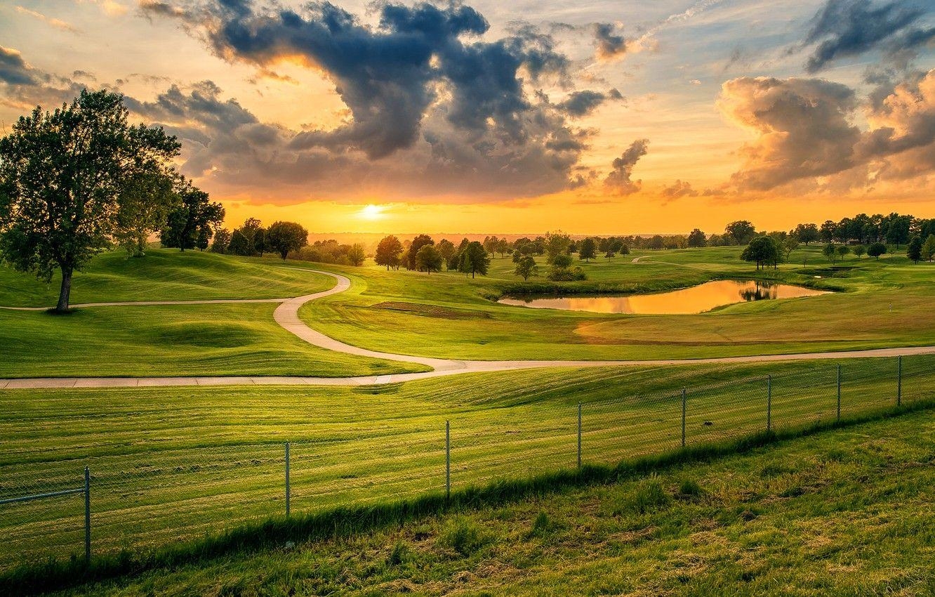 Straße, Missouri, Grün, Himmel, Bäume, 1340x850 HD Desktop