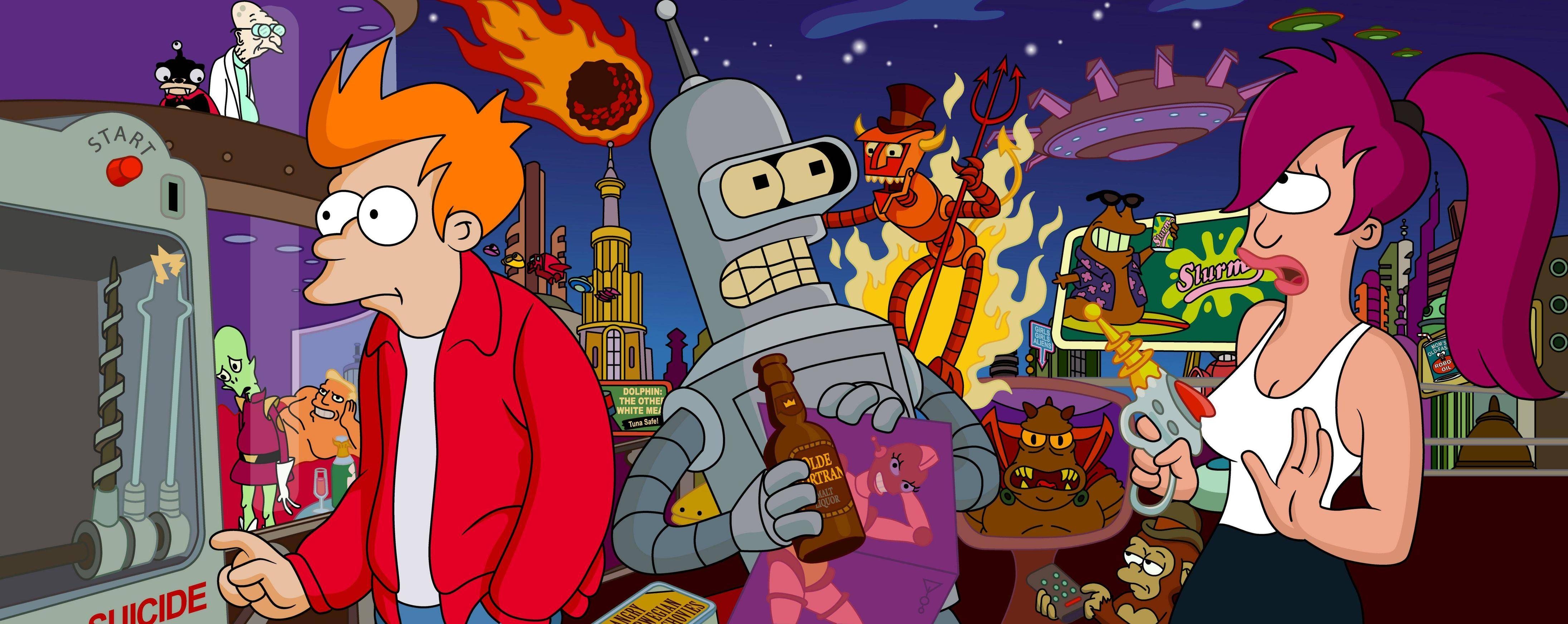 Futurama, Cartoon, Wallpaper, Serie, Zeichentrick, 4390x1750 Dual Screen Desktop