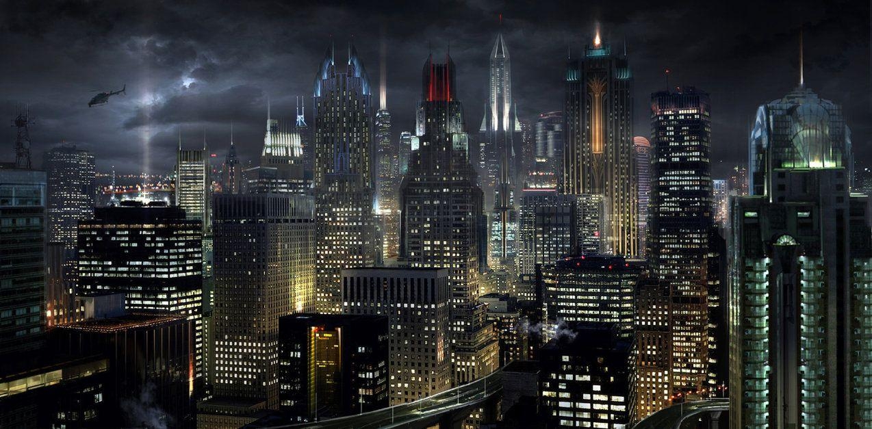 Gotham City, Skyline, Stadtlandschaft, Batman, Filme, 1280x630 Dual Screen Desktop