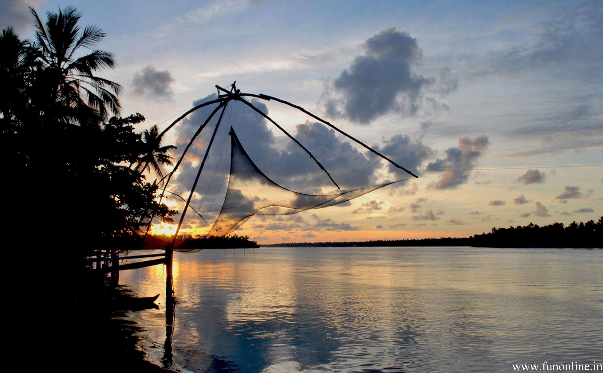 Kerala, Lagunen, Kochi, Sonnenuntergang, Strand, 2570x1590 HD Desktop