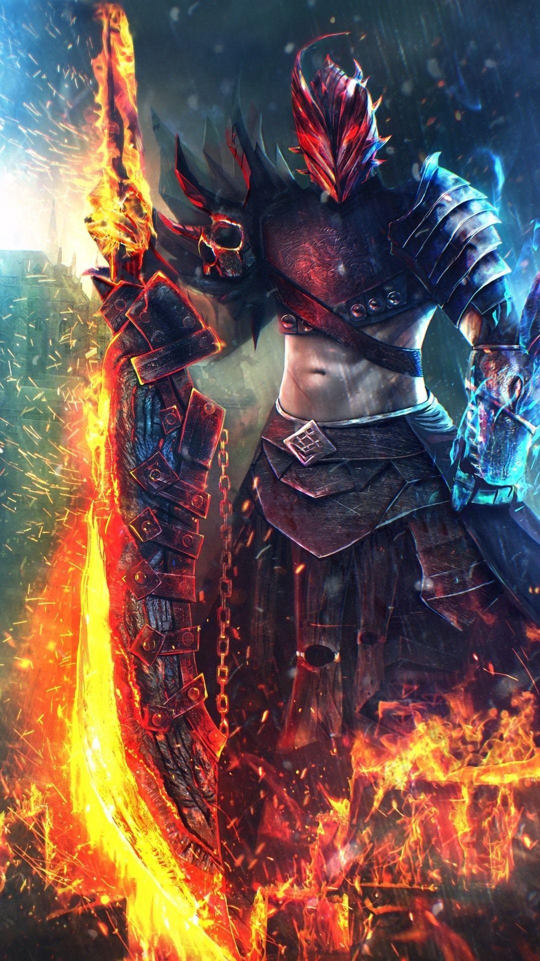 Guild Wars, Warrior, Flame, iPhone, Plus, 1080x1920 Full HD Handy