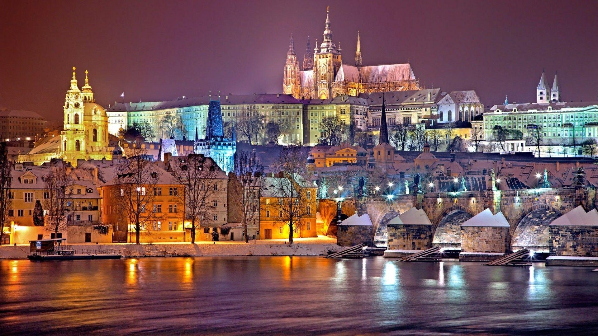 Prag, Winter Nacht, malerisch, Tschechien, 1920x1080 Full HD Desktop