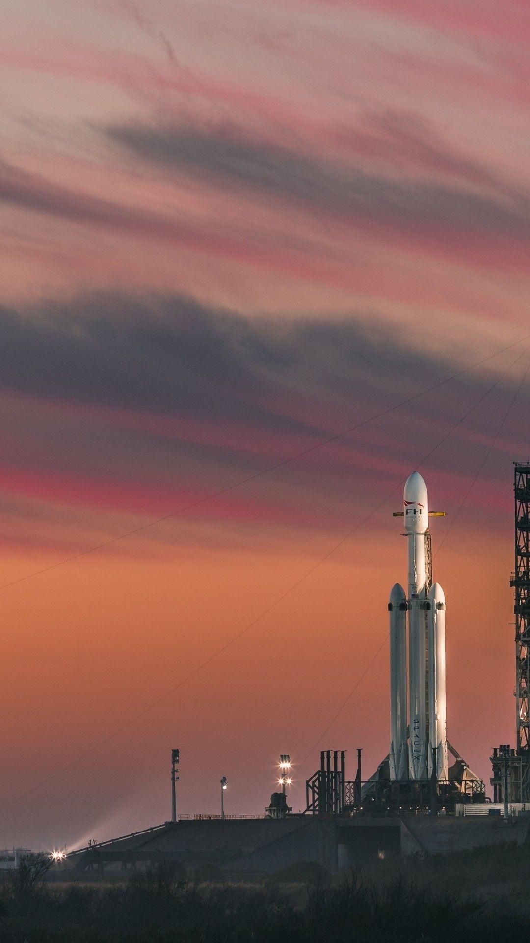 SpaceX, Falcon Heavy, Sonnenuntergang, Himmelsansicht, Rakete, 1080x1920 Full HD Handy