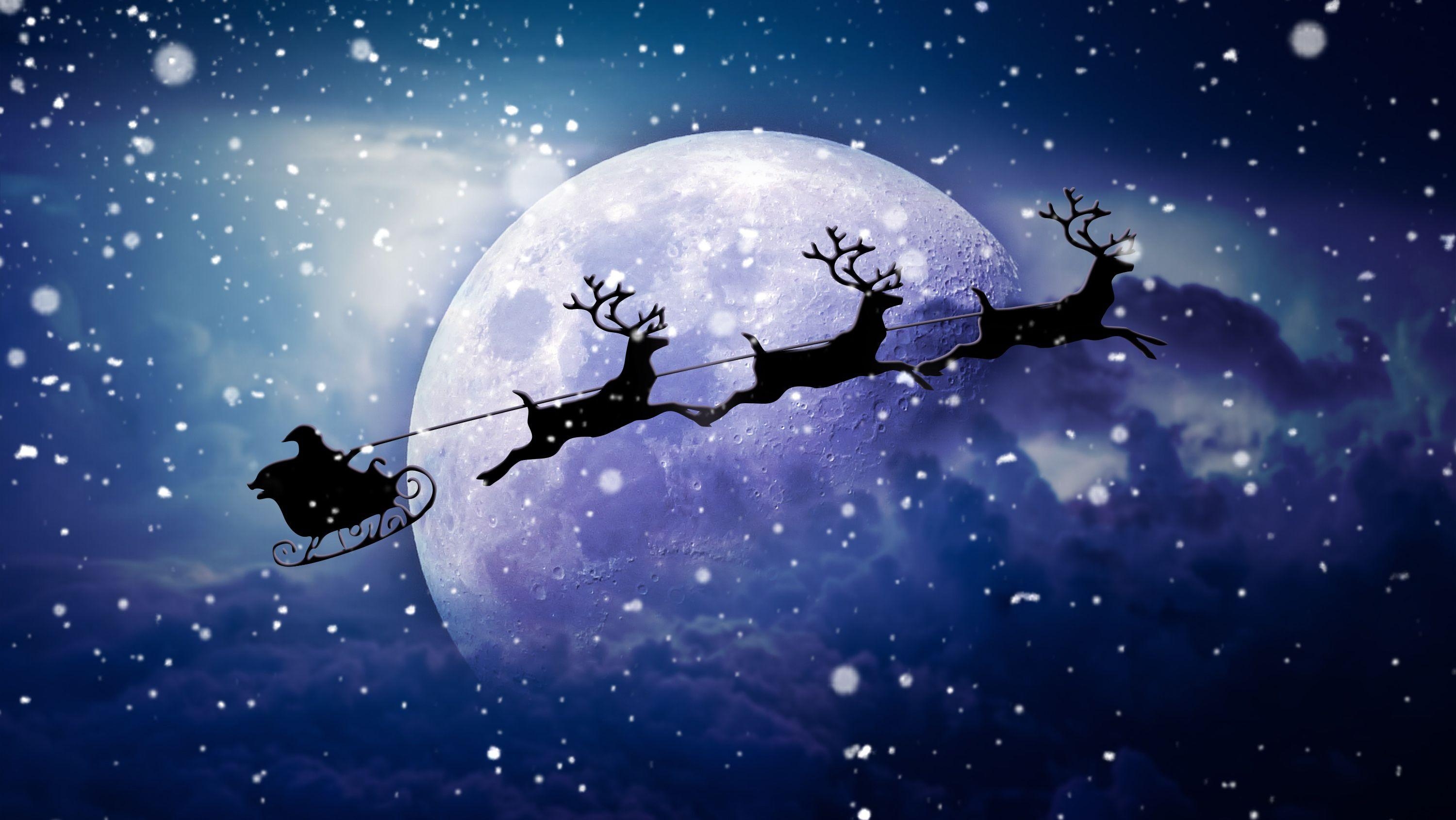 Weihnachten, Rentierschlitten, Mond, Santa, Chariot, 3000x1690 HD Desktop