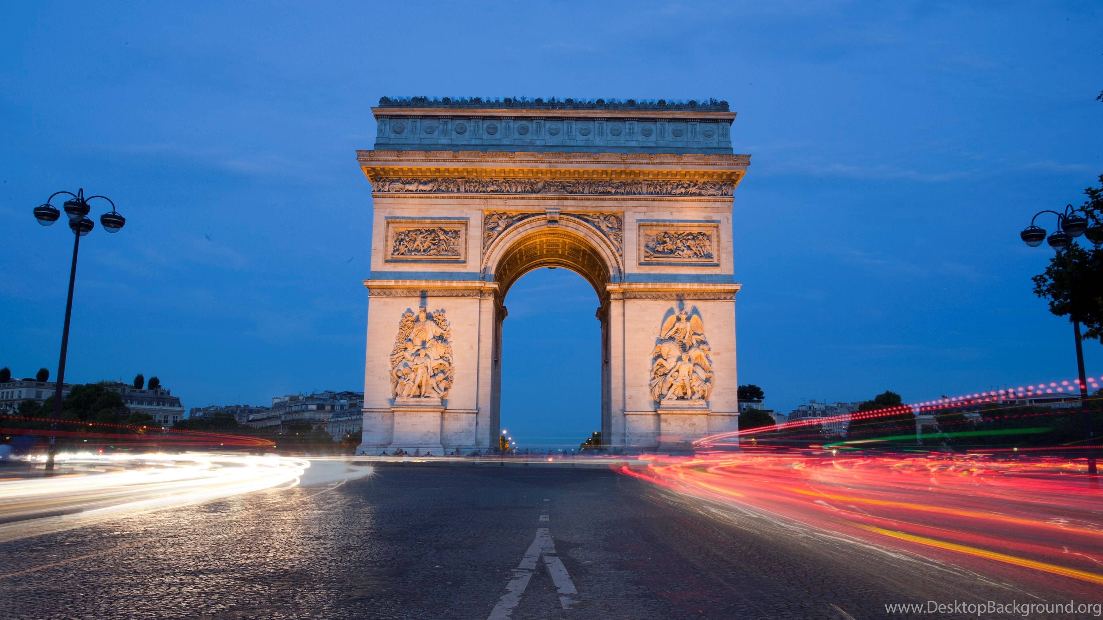 Arc de Triomphe, Paris, Abenddämmerung, Frankreich, Reisen, 3840x2160 4K Desktop