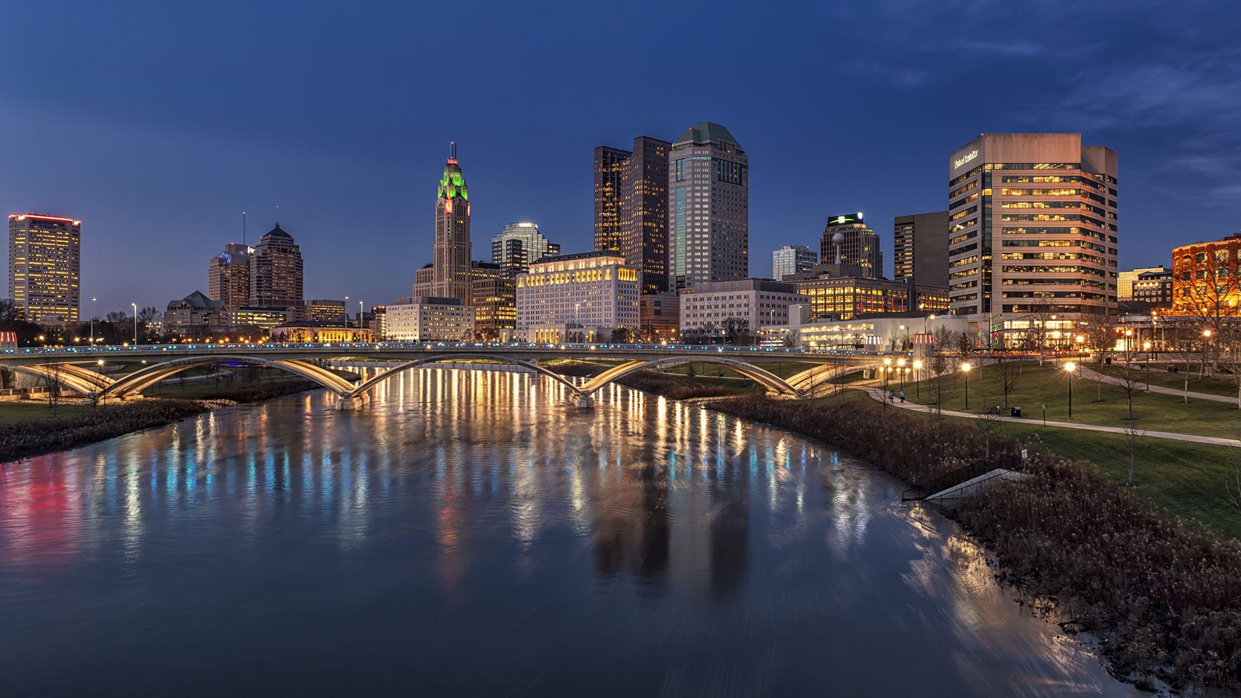 Columbus Ohio, Fluss Abendbild, USA, 2560x1440 HD Desktop