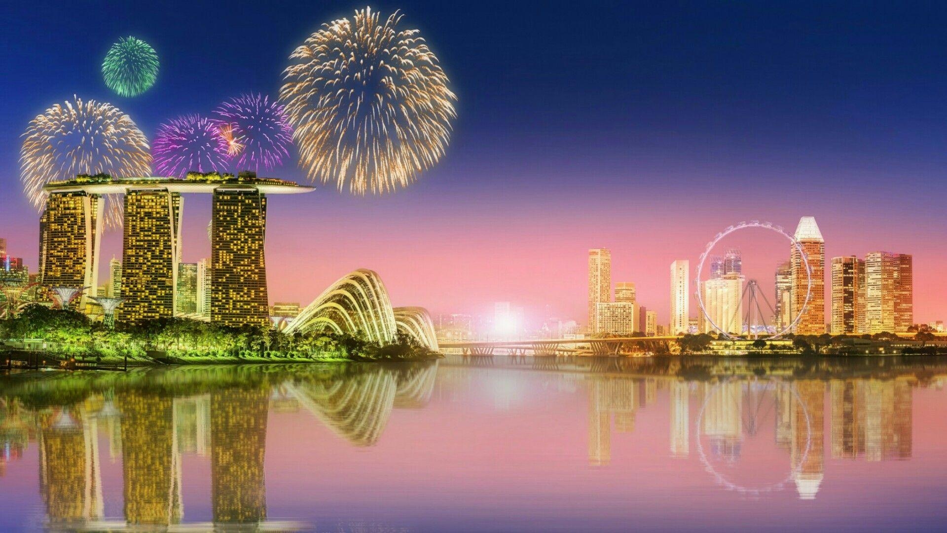 Feuerwerk, Singapur, 10K, Reisen, Bild, 1920x1080 Full HD Desktop