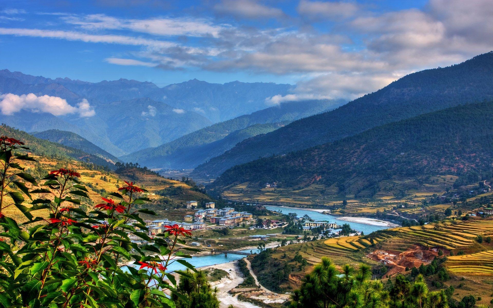 Weitblick, Bhutan, Stadtansicht, HD, Himalaya, 1920x1200 HD Desktop