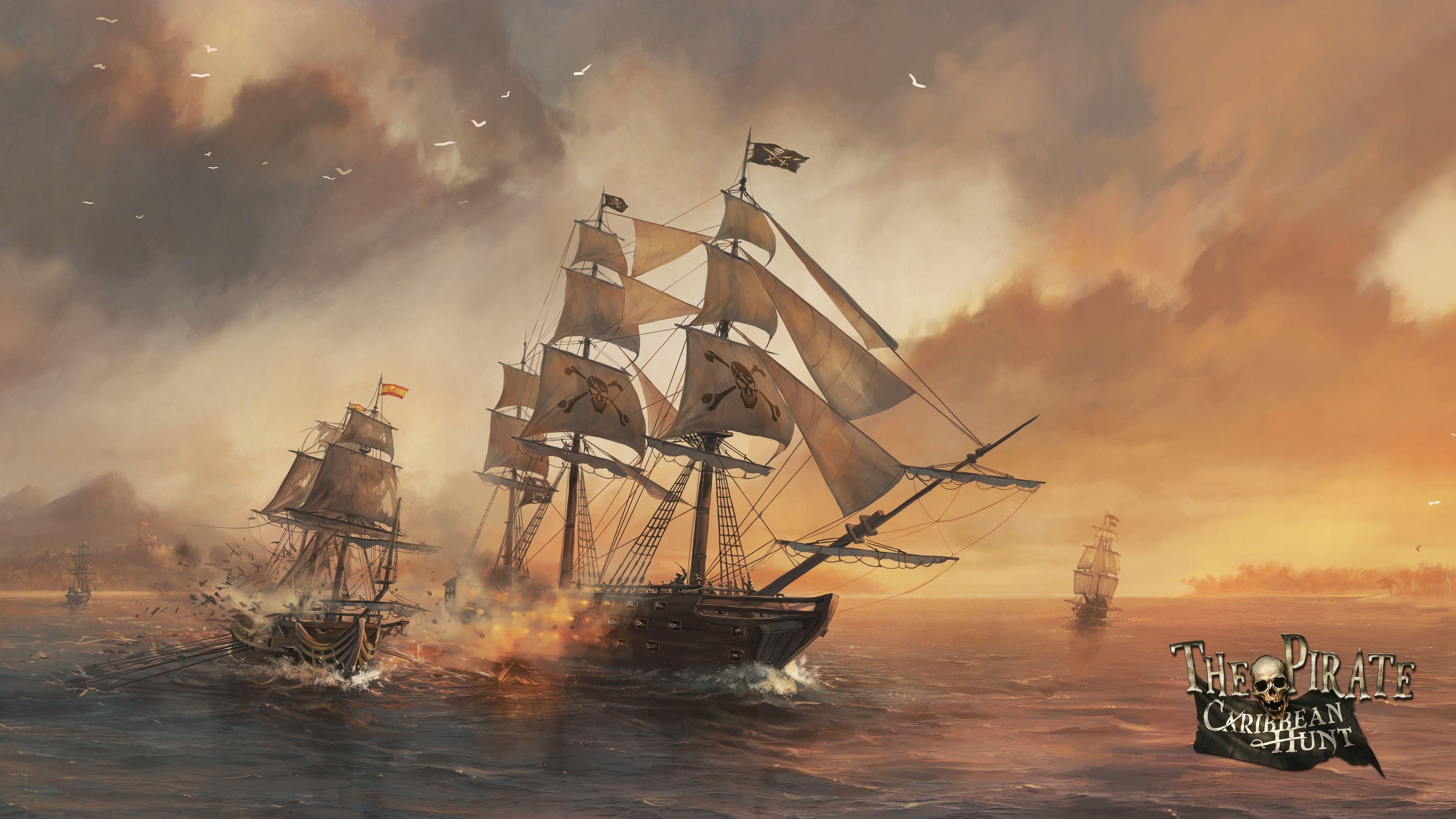 Piratenjagd, Karibik, Abenteuer, Meer, Piratenschiff, 3840x2160 4K Desktop