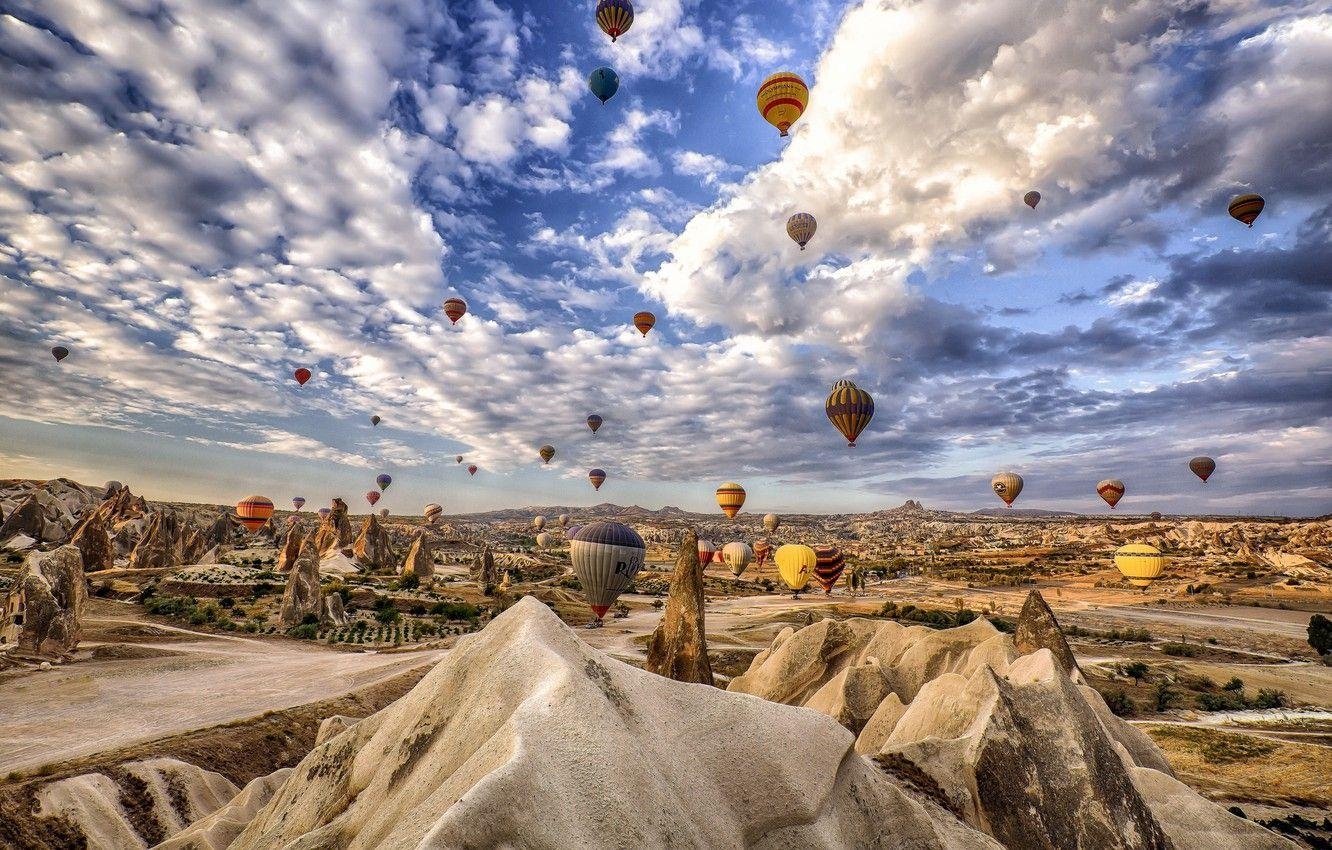 Kappadokien, Himmel, Wolken, Berge, Türkei, 1340x850 HD Desktop