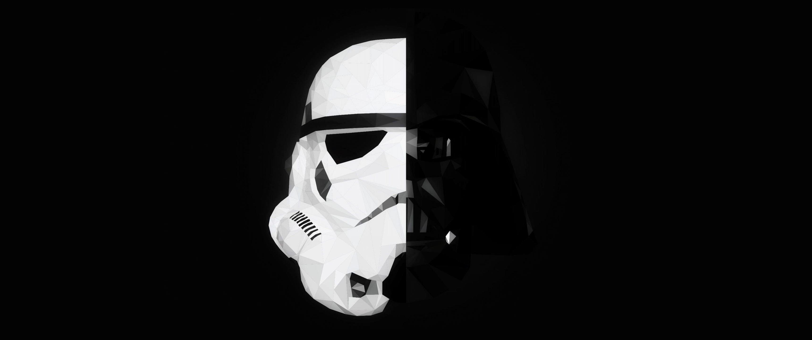 Star Wars, Stormtrooper, Darth Vader, Maske, Minimalismus, 3440x1440 Dual Screen Desktop