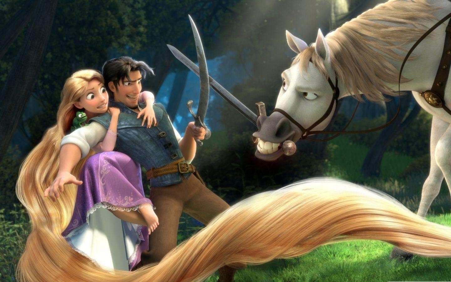 Rapunzel, Flynn, Maximus, Tangled, Disney, 1440x900 HD Desktop