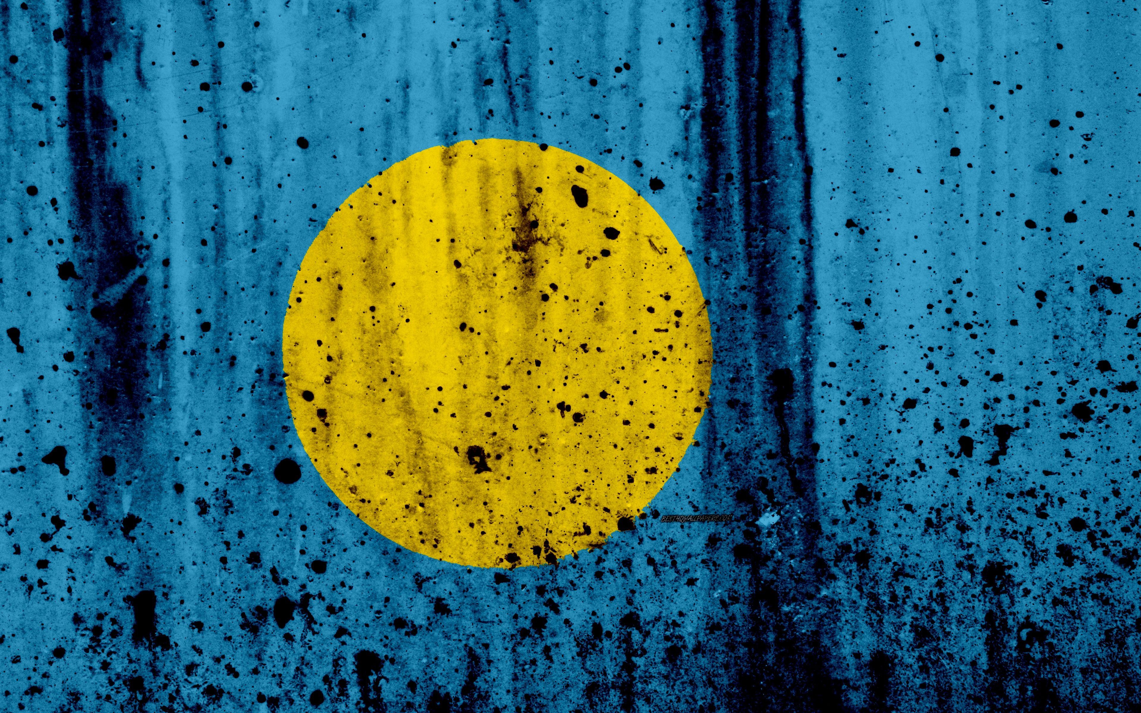 Palau Flagge, 4K, Nationales Symbol, Oceania, Grunge, 3840x2400 4K Desktop