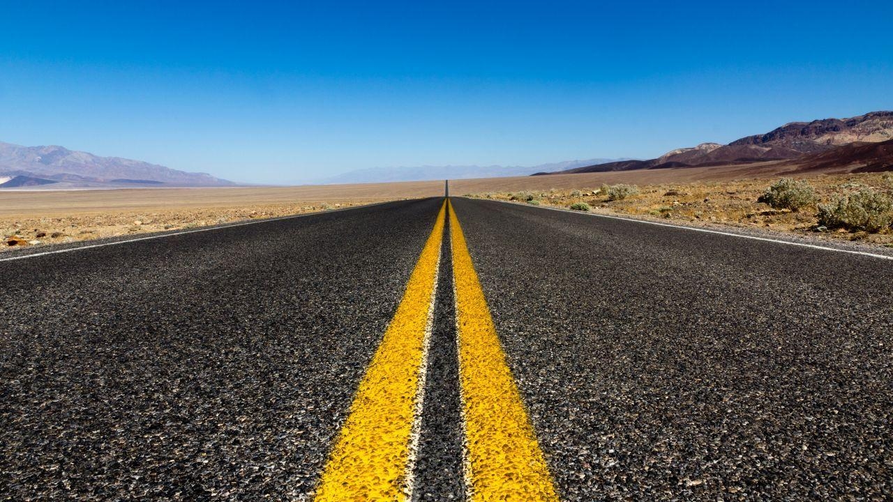 Straße, blauer Himmel, Kalifornien, Death Valley, Reisen, 1280x720 HD Desktop