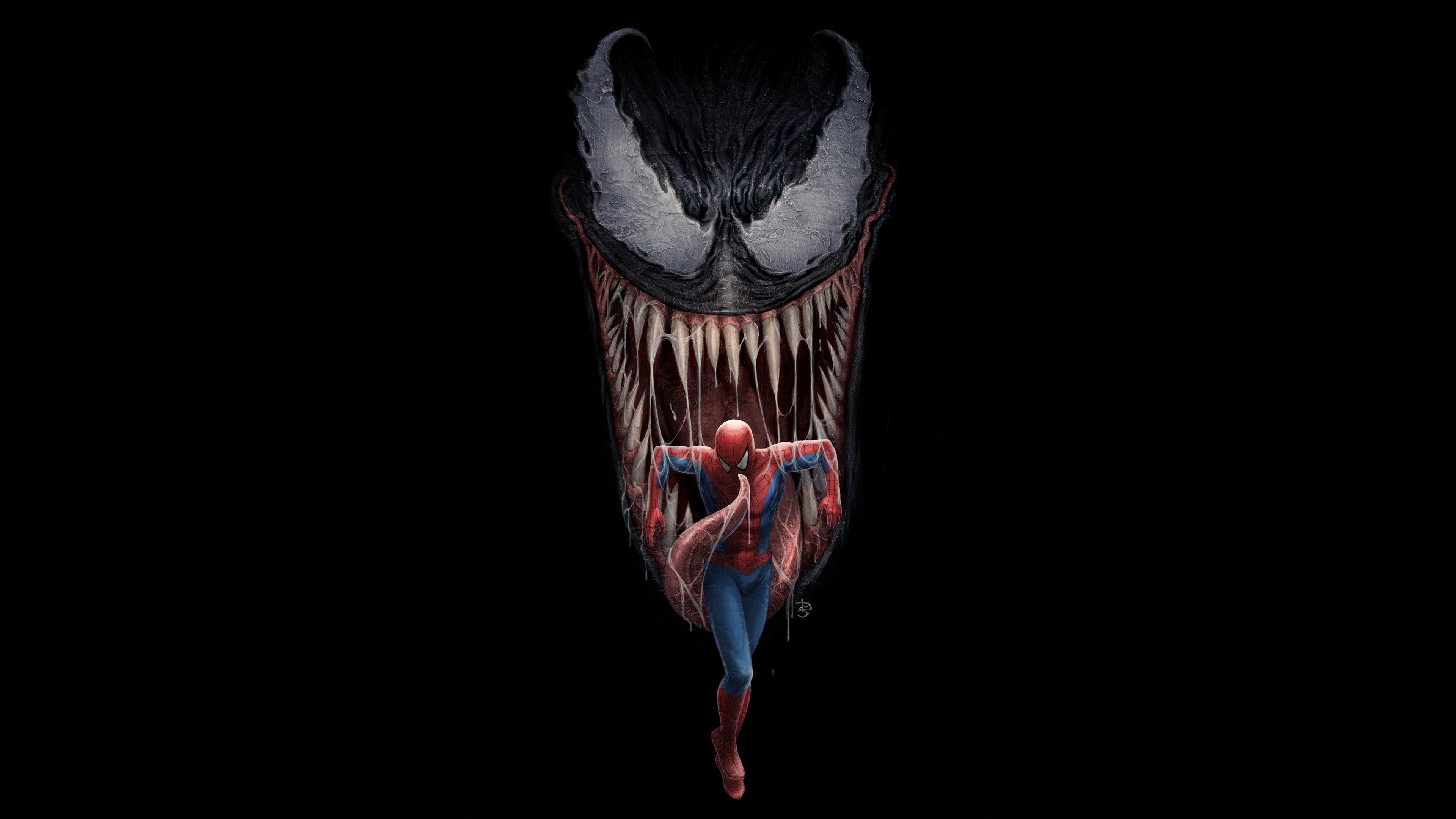 Venom Spider-Man, Kunst, schwarz, Superheld, Marvel, 3840x2160 4K Desktop