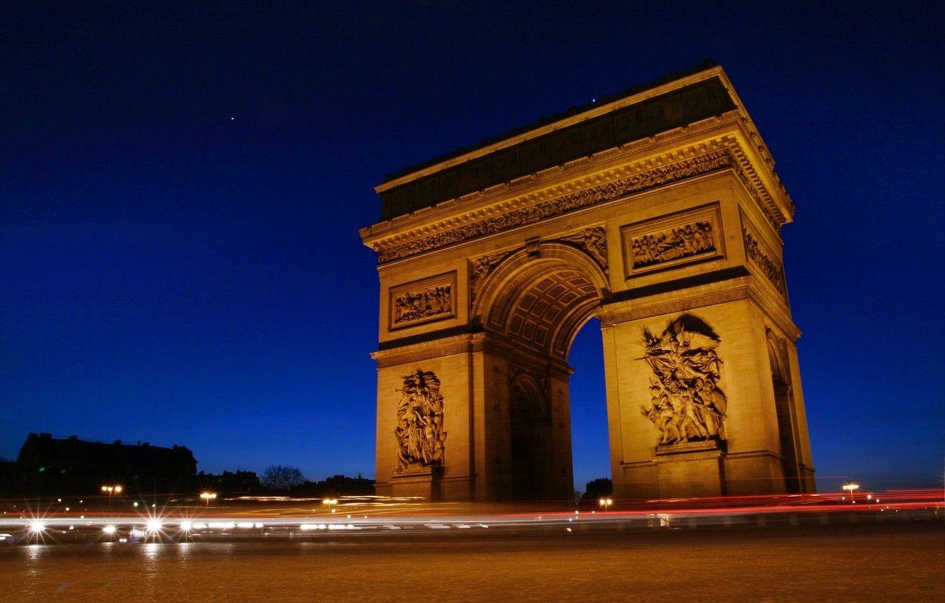 Arc de Triomphe, Paris, Nacht, Frankreich, Bild, 1340x850 HD Desktop