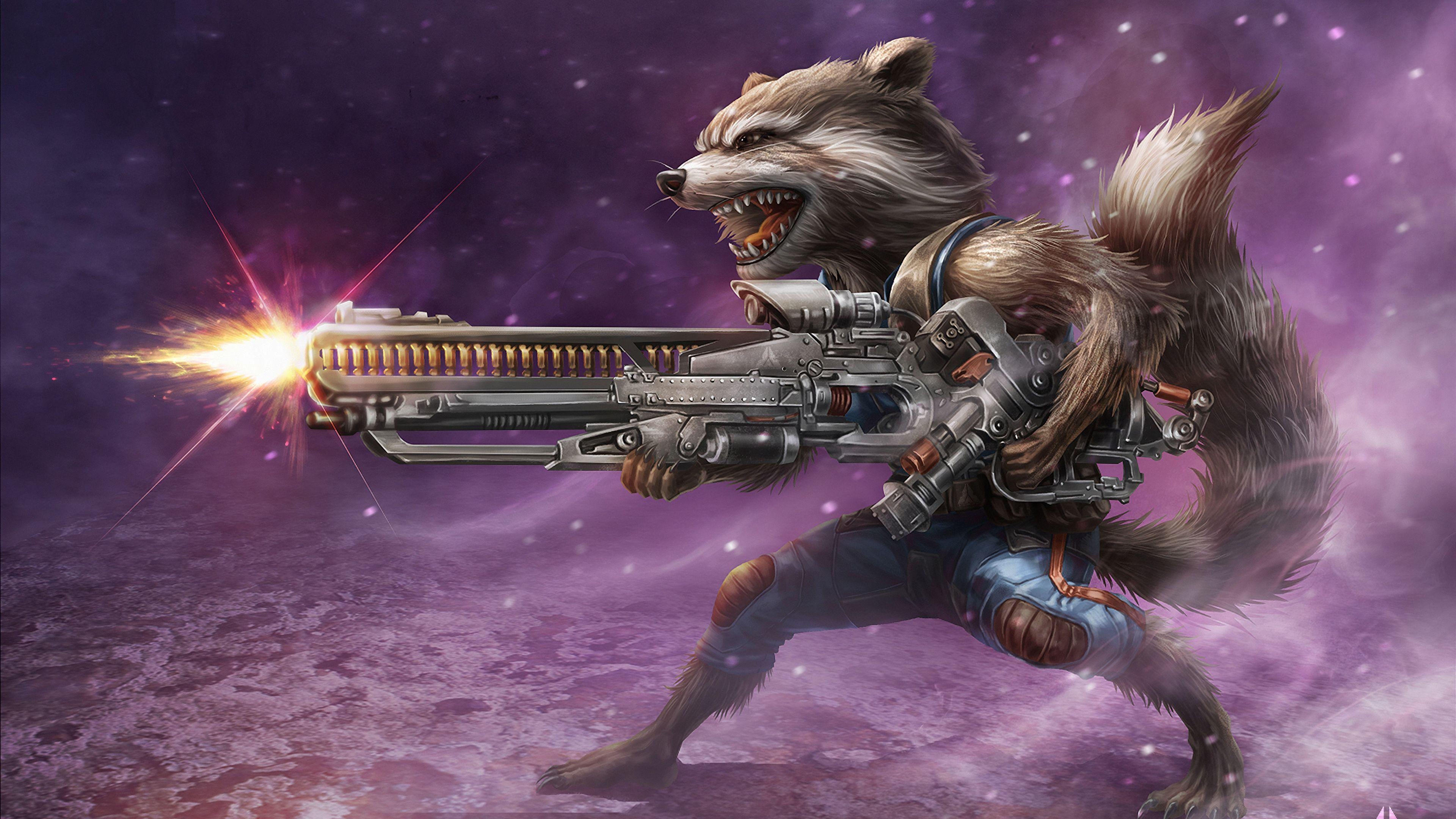 4K, Rocket Raccoon, Künstler, Marvel, Bild, 3840x2160 4K Desktop